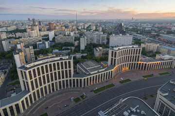View from Domnikov high building to Sakharov avenue at beautiful morning in Moscow, Russia