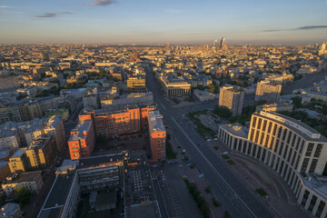 View from Business Center Domnikov to Sakharov avenue during sunrise in Moscow, Russia
