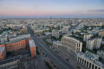 Obraz premium View from Business Center Domnikov to Sakharov avenue at morning in Moscow, Russia