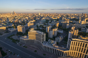 View from Business Center Domnikov to Sakharov avenue at sunrise in Moscow, Russia