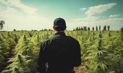 Law enforcement amid cannabis fields. suitable for your plant crime design - obrazy, fototapety, plakaty