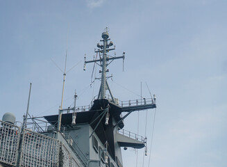 Radio communication masts and radar systems, navigation systems of warships