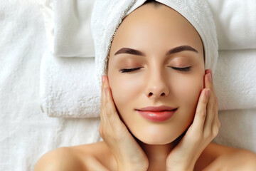 Beautiful woman's face in a spa salon. Cosmetic skin care procedures.
