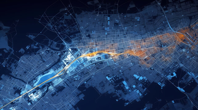 City map illustration, location and technology concept