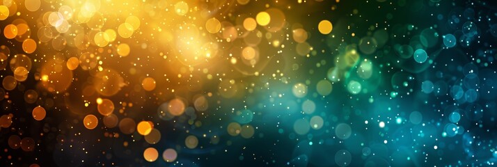 Soft abstract bokeh background in emerald green, pastel yellow, and champagne gold colors