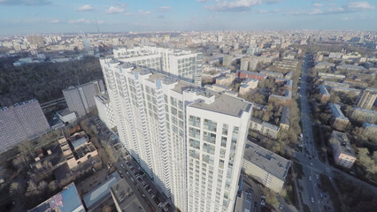  Facade of residential complex Aerobus at spring sunny day. Aerial view