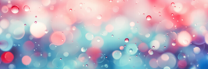 Fototapeta na wymiar Abstract background with raindrops, blue and pink pastel colors, soft contrast and shadows. Banner image with copy space for text.