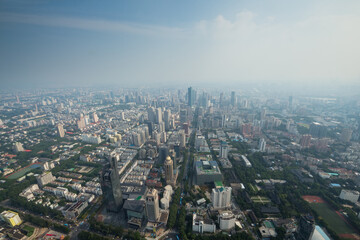 Fototapeta na wymiar Reisdenital area, office buildings in fog in Nanking, view from Zifeng Tower, China