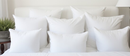 Fototapeta na wymiar White Cushions on White Bedding
