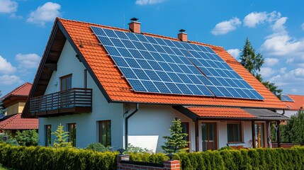 Newly built house villa with solar panels 