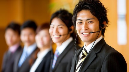 Diverse group of asian professionals diligently working in a modern call center office environment
