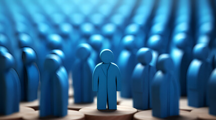 A crowd of miniature blue blur background. Blue Toned Miniature Crowd: Abstract Background. Tiny Blue Figures: Abstract Crowd Scene