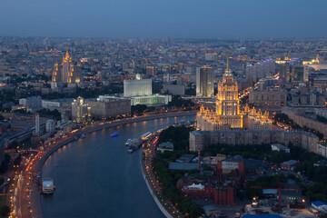 Government building, Hotel Ukraine, Moscow river at night, Moscow, Russia