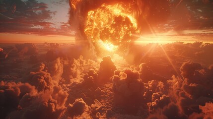 Nuclear explosion of an atom bomb with a mushroom cloud 