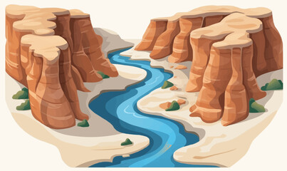 A canyon with a river vector simple 3d smooth cut isolated illustration