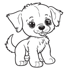 cute a puppy dog sketch, black line art, full body in white background, line art, vector illustration line art