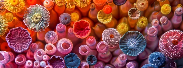Fotobehang Close-up of colorful pencil ends in a pattern, ideal for art, creativity, and education themes. © Sergei