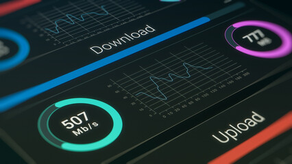 Net speed concept, fast data download, internet speed test, transfer data progress, infographic (3d render)