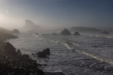Foggy morning in Myers Creek Beach. In the southern Oregon coast.