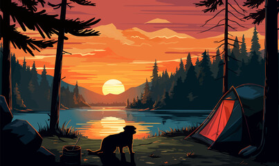 sunset forest vector flat minimalistic isolated illustration --ar 5:3 --v