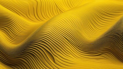 Elegant abstract 3D wavy-striped pattern on a yellow background, flowing stripes seamlessly transitioning from elevations to depressions, giving a sense of movement and depth, striped texture