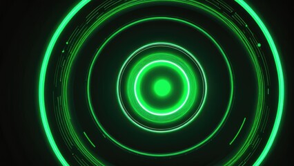 Abstract futuristic tech background featuring radiant green, circular, glowing lines, minimalistic design, suggesting a sense of advanced technology, vector digital art, neon aesthetic, green