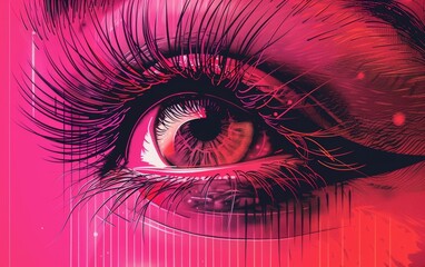 The abstract eye illustration pops against the soft pink background, creating a visually striking...