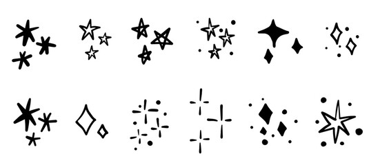 Stars doodle sparkling collection hand drawn pen graffiti grunge sketches.