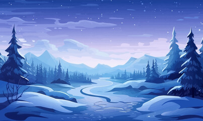 Fototapeta na wymiar snowy landscape with aurora borealis vector simple isolated illustration