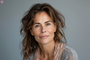 Fototapeta premium Mature woman model radiates joy, her skin glowing with dermatology care and good health.