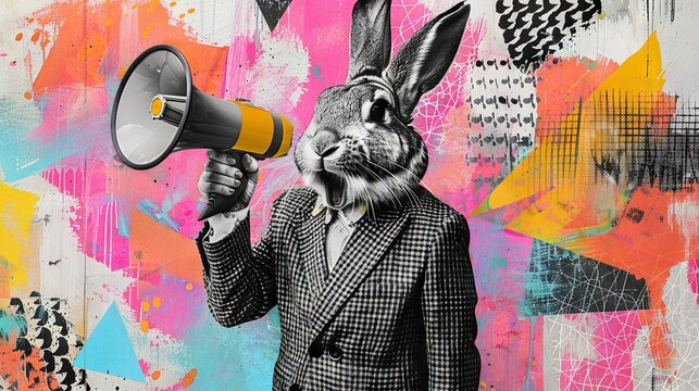 Contemporary Art Collage of Easter Bunny in Business

