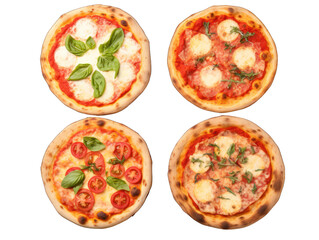 Fototapeta na wymiar pizza collection set isolated on transparent background, transparency image, removed background