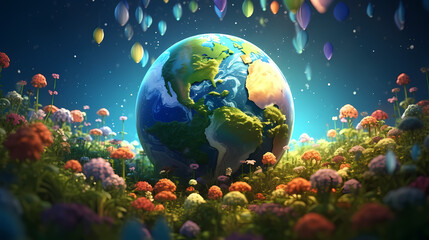 The green earth in the middle of the green forest represents nature, shows love for nature and protects the environment