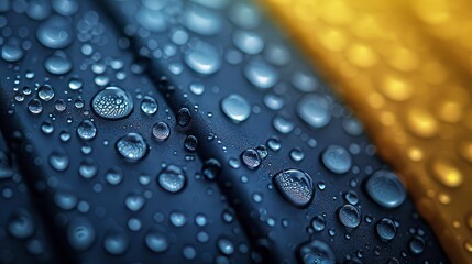 Macro background of colorful wet surface with vibrant water droplets reflecting light and colors - obrazy, fototapety, plakaty