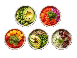 poke bowl collection set isolated on transparent background, transparency image, removed background