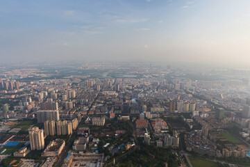 Fototapeta na wymiar Residential area at sunny summer day, Guangzhou, China, aerial view