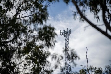 phone tower in outback australia in the bush connecting people in a fire risk area
