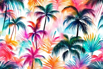 Fototapeta na wymiar watercolor colorful plamtrees pattern background
