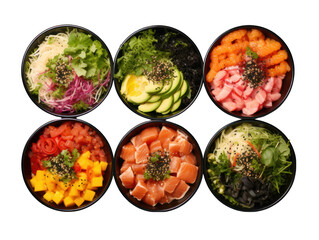 poke bowl collection set isolated on transparent background, transparency image, removed background