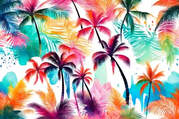 watercolor  colorful plamtrees pattern background - obrazy, fototapety, plakaty