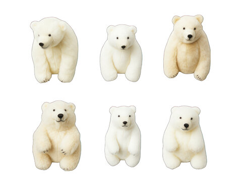 polar bear stuffed animal collection set isolated on transparent background, transparency image, removed background