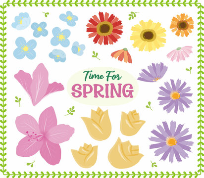 Spring season illustration with various flowers