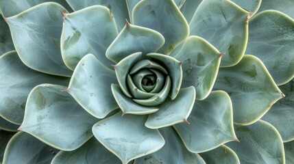 Detailed close-up of a succulent plant showing its symmetrical pattern, with a focus on texture and natural beauty.