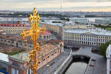 Closeup cross of Church of Our Saviour on Spilled Blood or Resurrection of Christ Spas-na-krovi in...