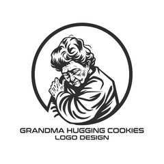 Grandma Hugging Cookies Vector Logo Design