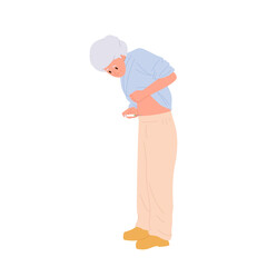 Old woman pensioner cartoon character injecting insulin into belly isolated vector illustration