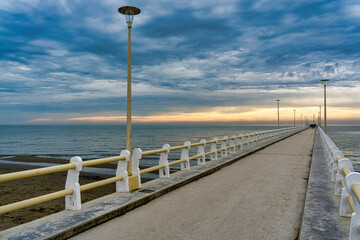 Obraz premium Panoramic views taken from the Caricatore bridge of the town of Forte dei Marmi Lucca Tuscany Italy at sunset