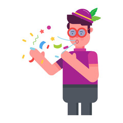 Person with party poppers, flat icon 