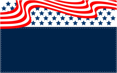 USA flag symbols border with ribbon and with dark blue  empty space for text.