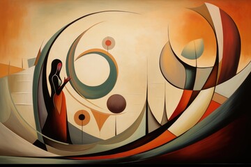 Abstract shapes depicting the journey of motherhood, with a central text area